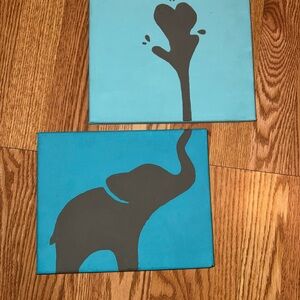 Blue and Gray Elephant Wall Art Set